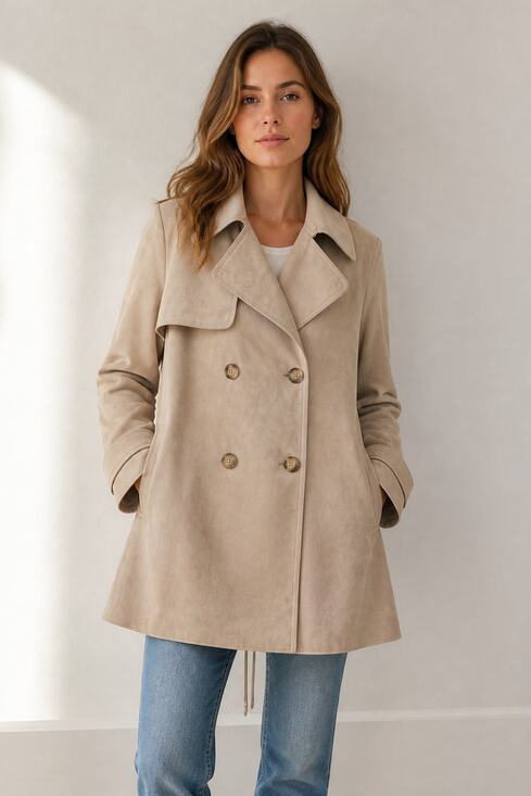 Bailey 44 Jackets & Blazers - Bailey 44 Women's Taupe Faux Suede Double Breasted Trench Coat M